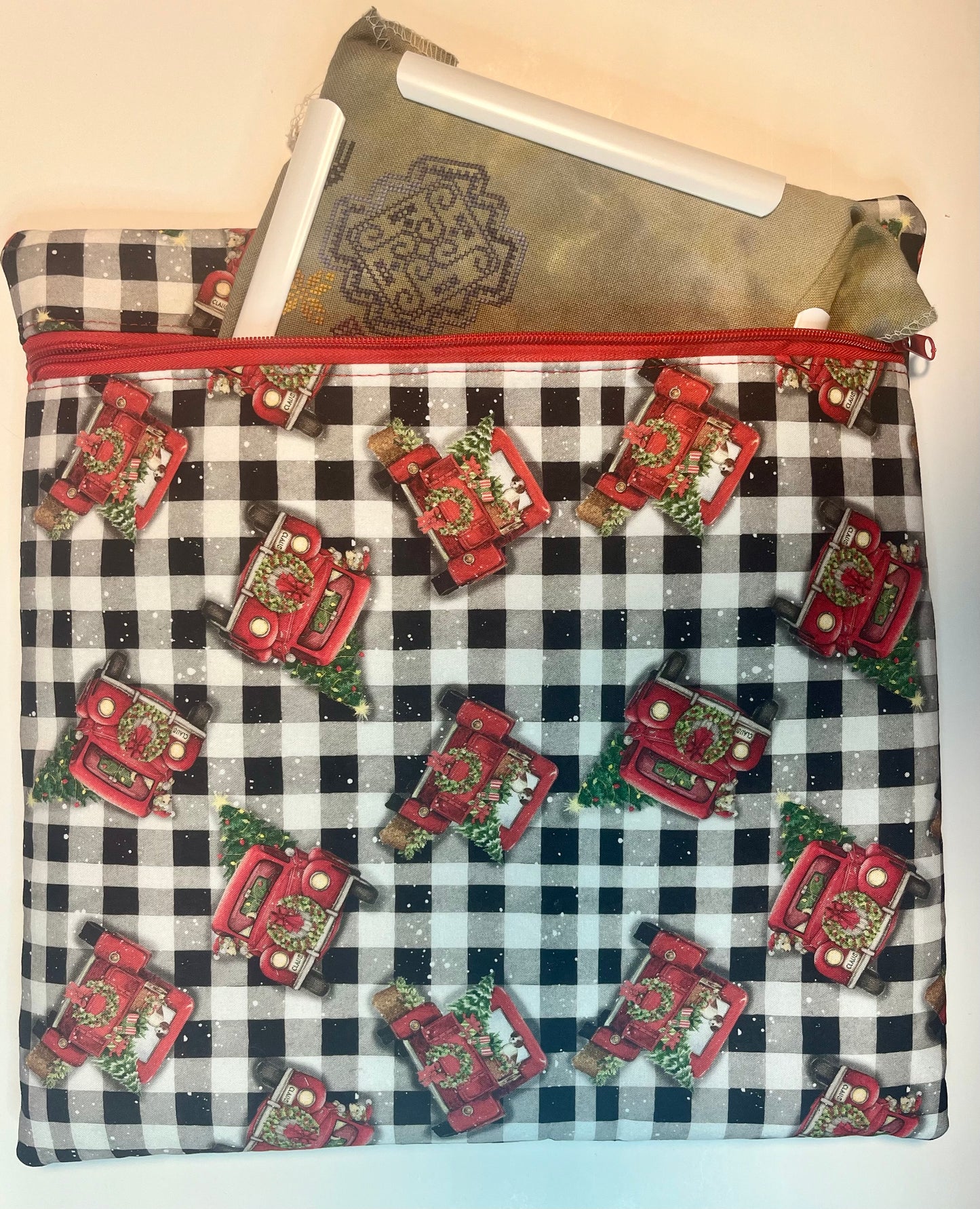 Project Bag for Cross Stitch Christmas w/Red Country Trucks