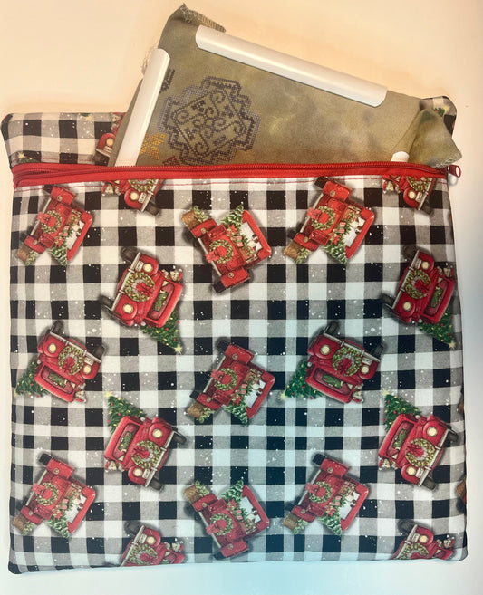 Project Bag for Cross Stitch Christmas w/Red Country Trucks