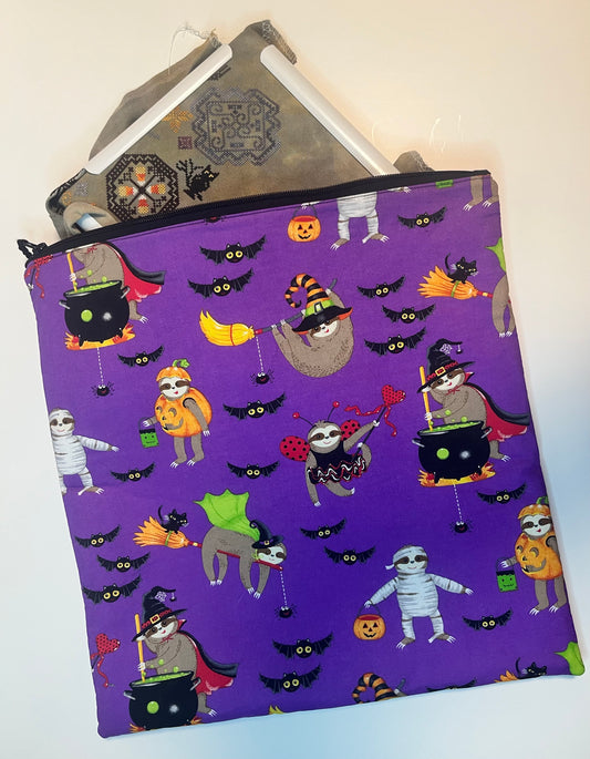 Project Bag for Cross Stitch Halloween w/Sloths with Pocket
